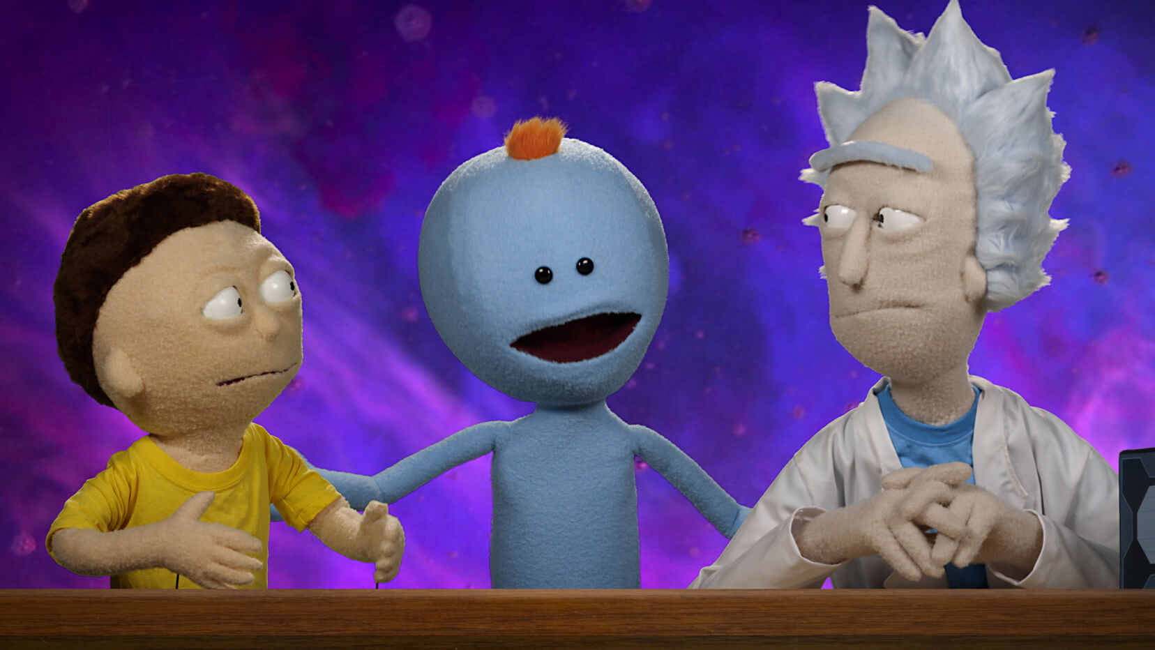 Puppet versions of Rick and Morty and Mr. Meeseeks in the Rick and Morty Blu-ray commercial edited by Todd Bishop